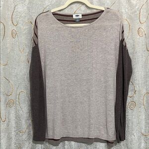 Old Navy Women's Long Sleeve Top - Cream and Brown